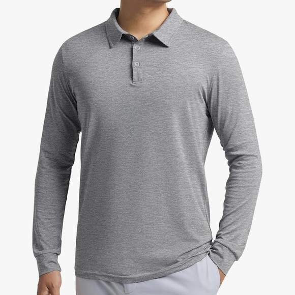 Men’s Grey Long-Sleeve Polo Shirt with Classic Collar size large - Picture 1 of 5